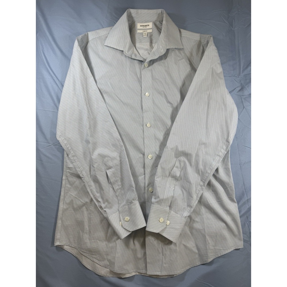 Bonobos Men's Grey Slim Fit Long Sleeve Button Up Shirt Size 15.5 34 Medium